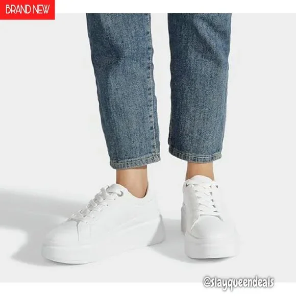 Women's Platform Sneakers Faux Leather Low Top Casual Walking Shoes - Picture 3 of 8